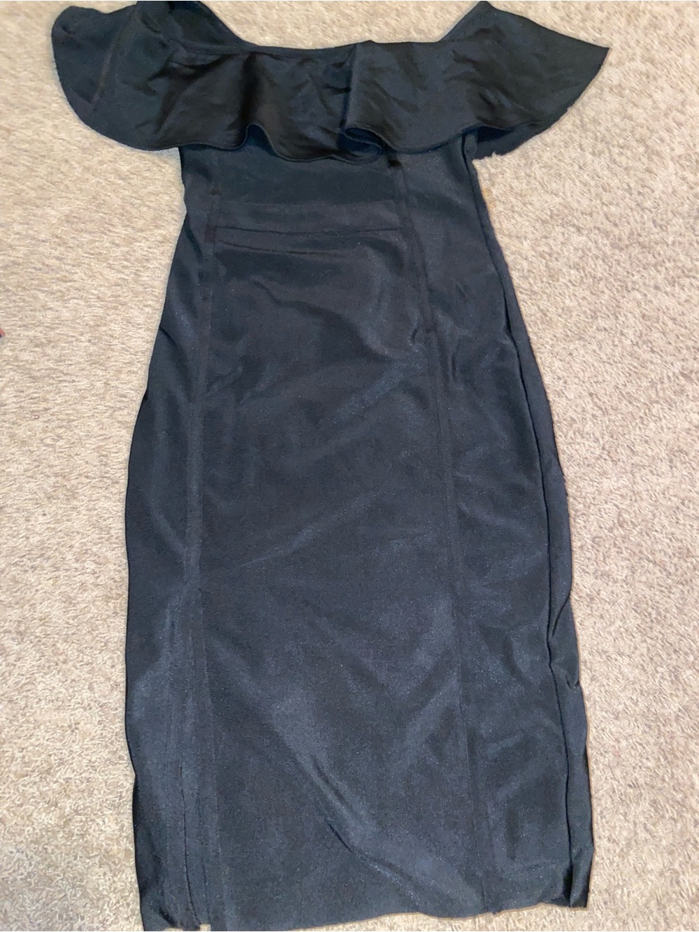 Fashion Nova Black Off-Shoulder Ruffle Bodycon Dress